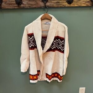 Vintage Narpees Geometric Southwest Shawl Collar Cardigan‎ Sweater Women's L